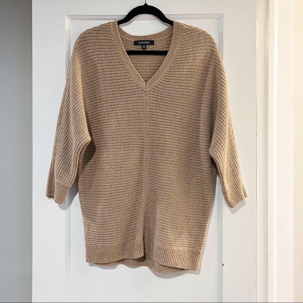 ELLEN TRACY Knit V Neck Quarter Length Sleeve Tunic Sweater Size M